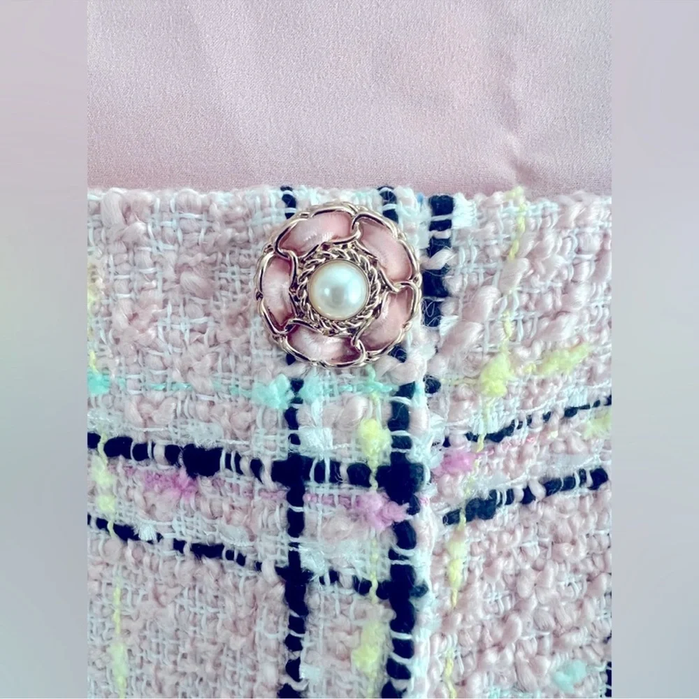 Endless Rose Plaid Tweed Square-Neck Sleeveless Mini Preppy Dress Pink Small - Picture 5 of 5